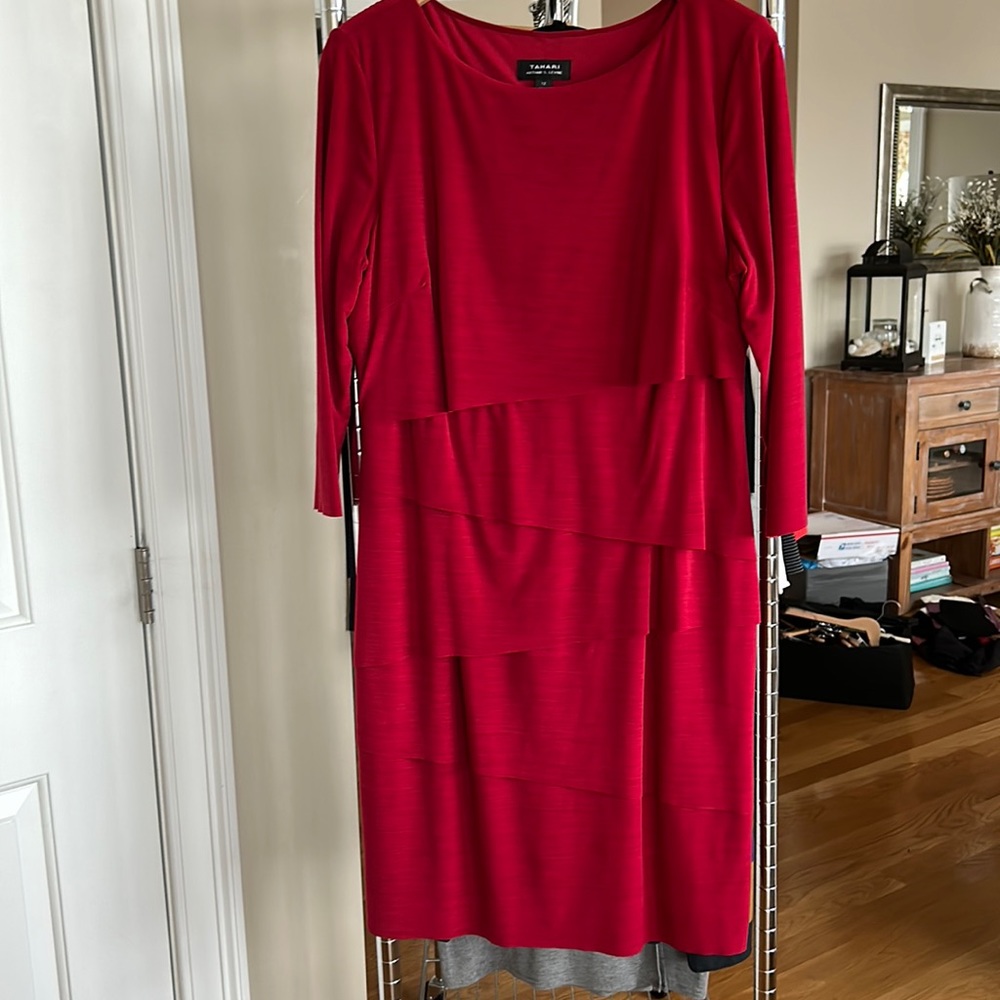 Tahari Arthur S. Levine Cherry Red Knit Dress Sz 12